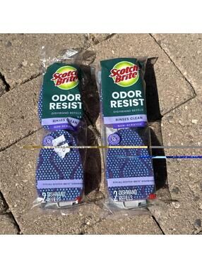 Scotch Brite Scrub Dots Non Scratch Dishwand Refills 2 Pack Bundle Set. 4 Total